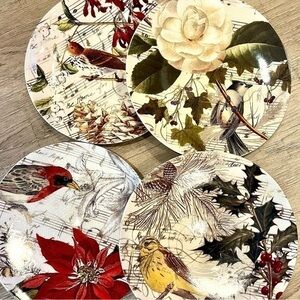 Pottery Barn 8” Bird Decoupage Plates Set of 4